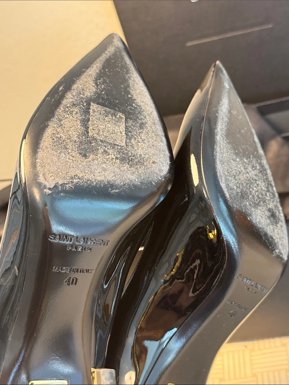 Saint Laurent Black Patent Opyum Logo Heel Pumps - Picture 8 of 12